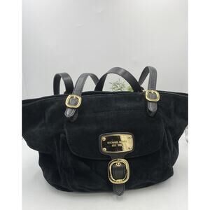 Auth. MICHAEL KORS Black Hudson Downtown Suede Shoulder Tote Bag E-1205